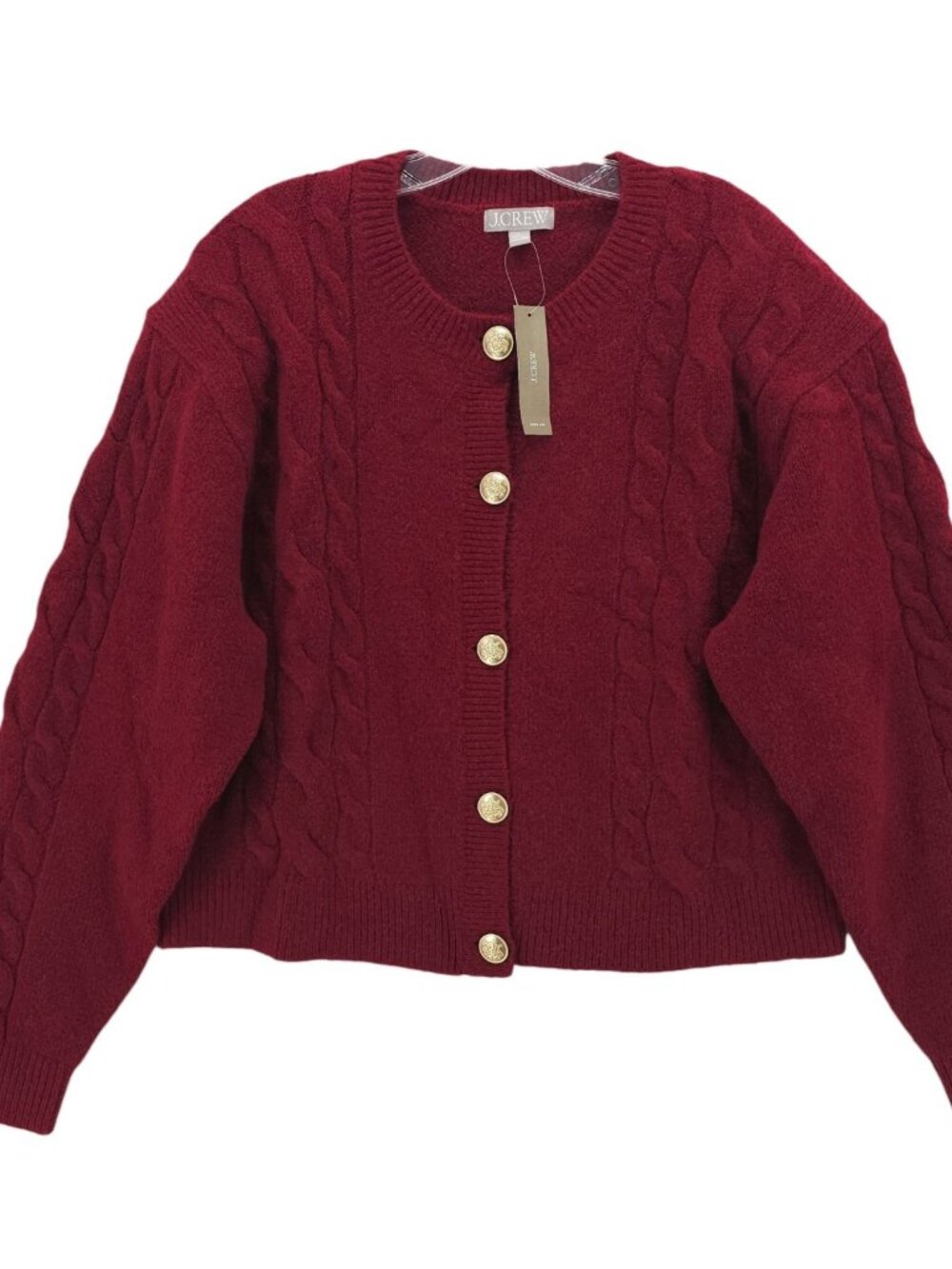 NWT J CREW  Cable Knit Cardigan Sweater CE688 Burgundy Red Gold Buttons LARGE